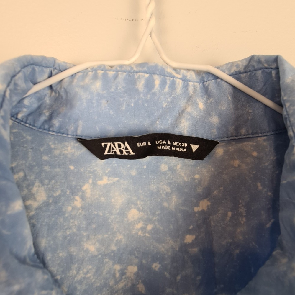 Zara‎ Sky Blue Tie Dye Button Down Poplin Shirt Long Sleeve Size L Women's Style - Picture 2 of 8